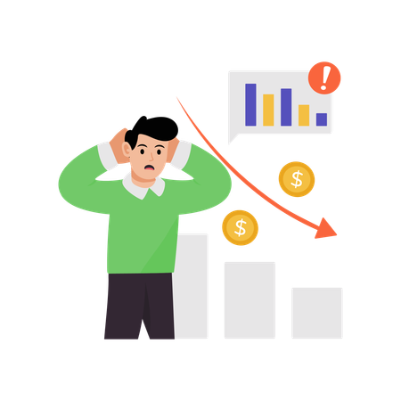 Homme d'affaires effectuant une analyse des pertes  Illustration