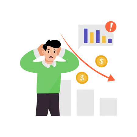 Homme d'affaires effectuant une analyse des pertes  Illustration