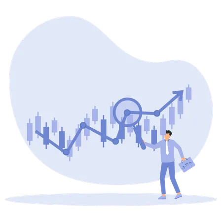 Homme d'affaires effectuant une analyse des données boursières  Illustration