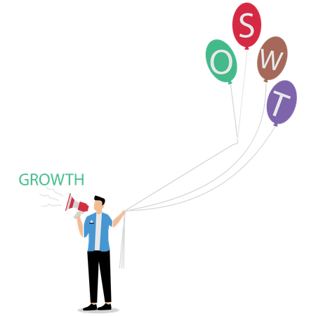 Homme d'affaires effectuant une analyse SWOT  Illustration