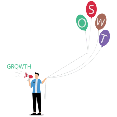 Homme d'affaires effectuant une analyse SWOT  Illustration