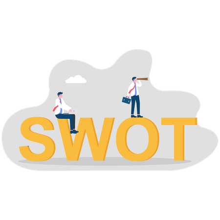 Homme d'affaires effectuant une analyse SWOT  Illustration