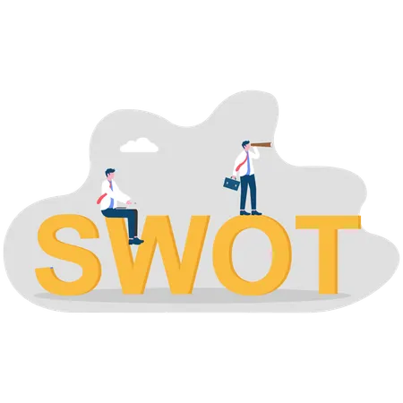 Homme d'affaires effectuant une analyse SWOT  Illustration