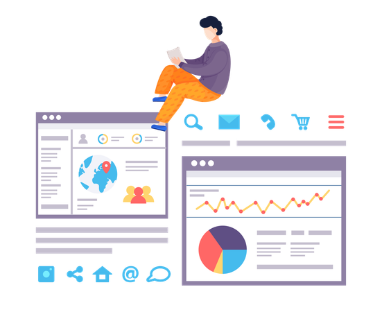 Homme d'affaires effectuant une analyse Web  Illustration