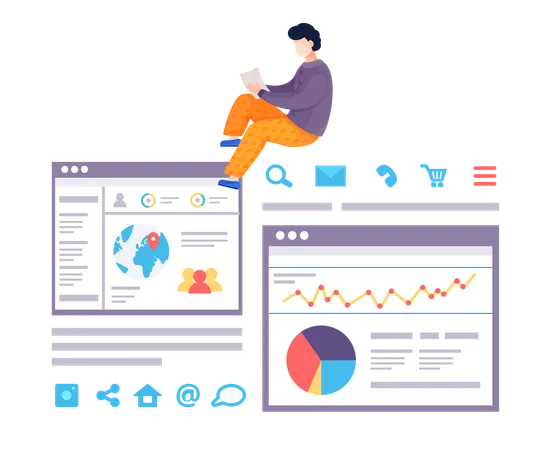 Homme d'affaires effectuant une analyse Web  Illustration