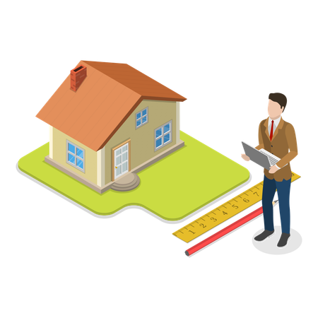 Homme d'affaires effectuant une évaluation immobilière  Illustration