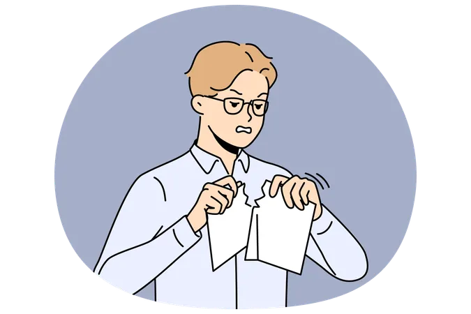 Un homme d'affaires furieux déchire un document en papier  Illustration