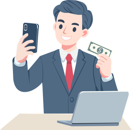 Un homme d'affaires investit pour gagner de l'argent en ligne  Illustration