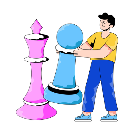 Un homme d'affaires joue avec une tour d'échecs  Illustration