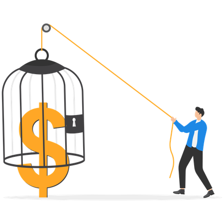 Un homme d'affaires libère de l'argent d'une cage  Illustration