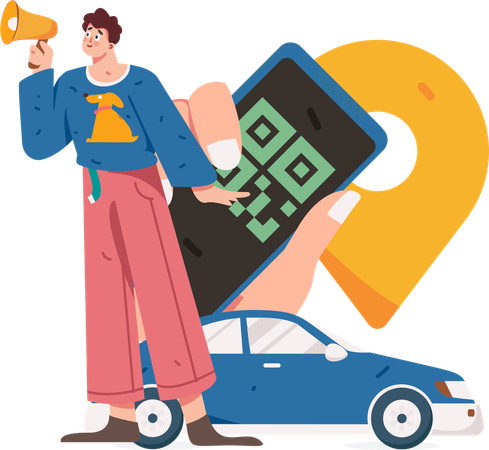 Un homme d'affaires fait du marketing sur une application mobile de taxi  Illustration