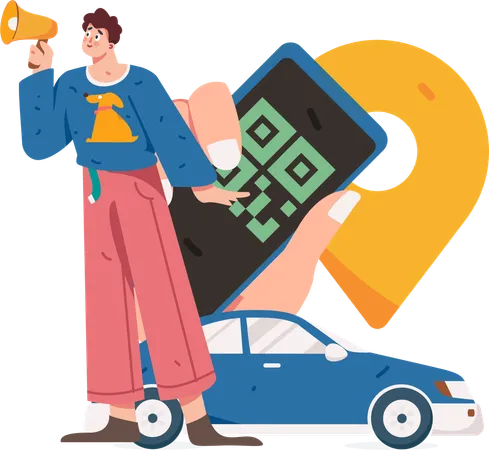 Un homme d'affaires fait du marketing sur une application mobile de taxi  Illustration