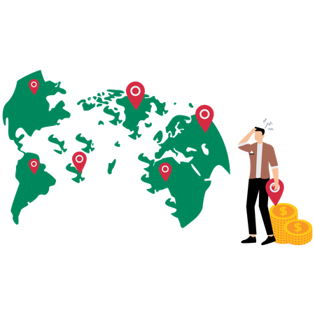 Un homme d'affaires marque des points sur un globe  Illustration