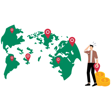 Un homme d'affaires marque des points sur un globe  Illustration