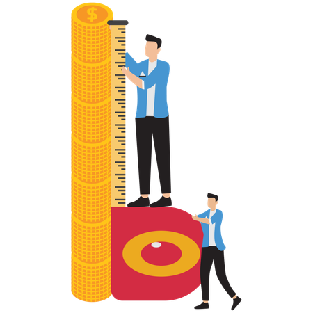 Homme d'affaires mesurant les rendements et la croissance des investissements  Illustration