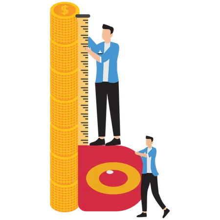 Homme d'affaires mesurant les rendements et la croissance des investissements  Illustration