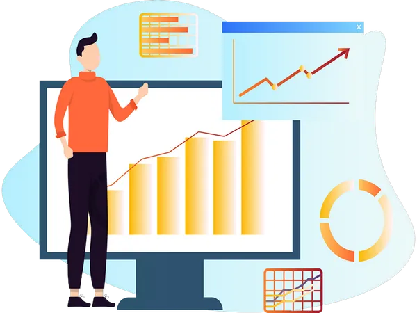 Homme d'affaires montrant des statistiques commerciales  Illustration