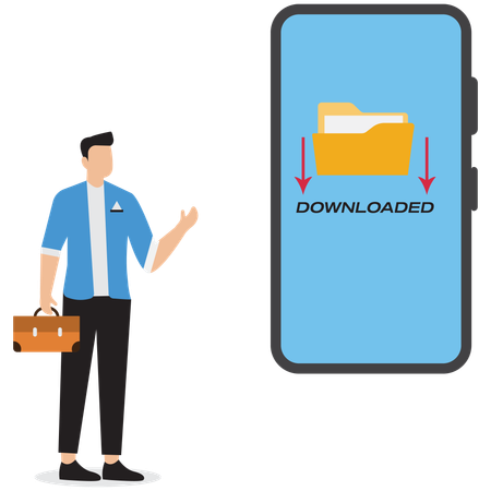 Homme d'affaires montrant le dossier téléchargé  Illustration