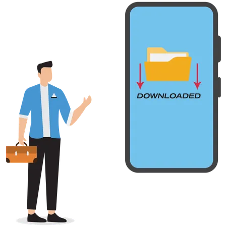 Homme d'affaires montrant le dossier téléchargé  Illustration