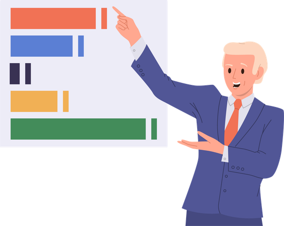 Homme d'affaires montrant un graphique d'analyse financière  Illustration