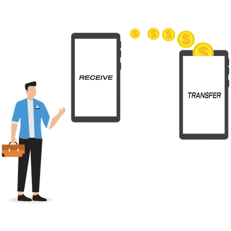 Homme d'affaires montrant un transfert d'argent  Illustration