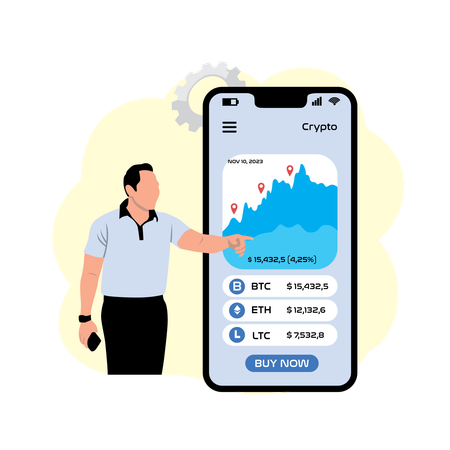 Homme d'affaires montrant une analyse cryptographique  Illustration