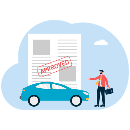 Un homme d'affaires obtient l'approbation d'un prêt automobile  Illustration