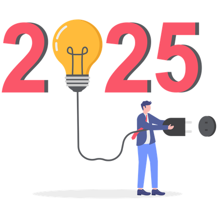 Un homme d'affaires passe à l'année 2025  Illustration