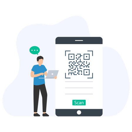 Homme d'affaires payant avec un code QR  Illustration