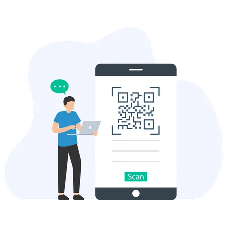 Homme d'affaires payant avec un code QR  Illustration