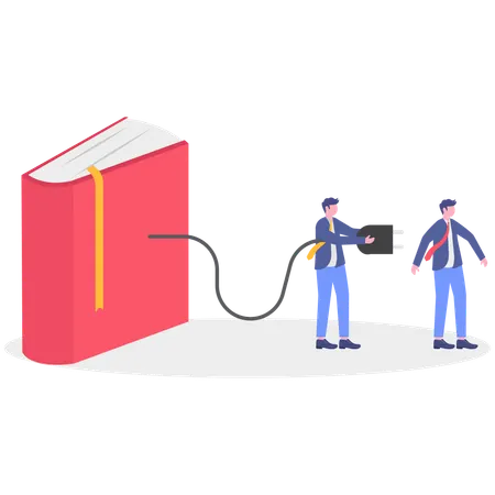 Un homme d'affaires prend de l'énergie dans un livre  Illustration