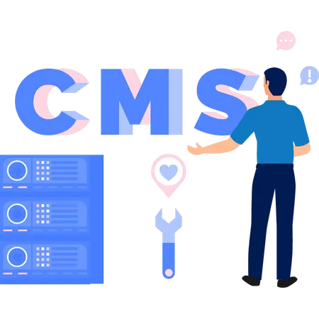 Homme d'affaires présentant des données et un fichier CMS  Illustration