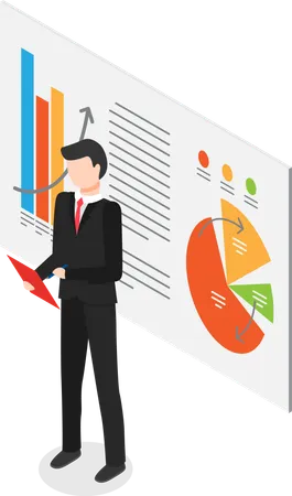 Homme d'affaires présentant des données de diagramme à secteurs  Illustration