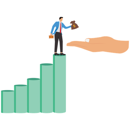 Un homme d'affaires aide un employé avec une aide financière  Illustration