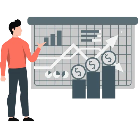 Homme d'affaires regardant un graphique d'investissement  Illustration