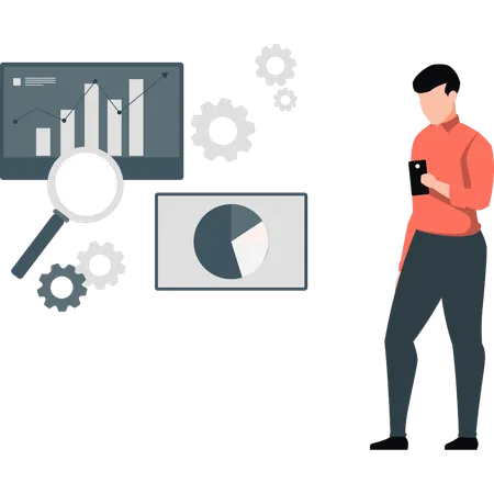 Homme d'affaires effectuant des recherches sur un graphique d'entreprise  Illustration