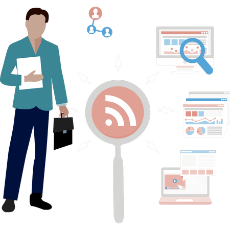 Homme d'affaires à la recherche d'un signal Wi-Fi  Illustration