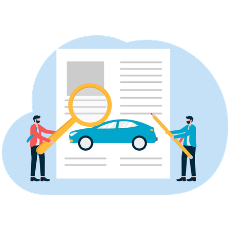 Homme d'affaires à la recherche d'une assurance automobile  Illustration