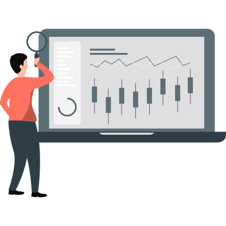 Homme d'affaires à la recherche d'un graphique d'analyse  Illustration