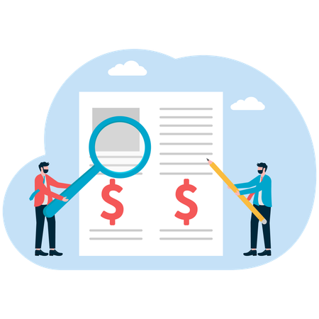 Homme d'affaires trouvant un document financier  Illustration