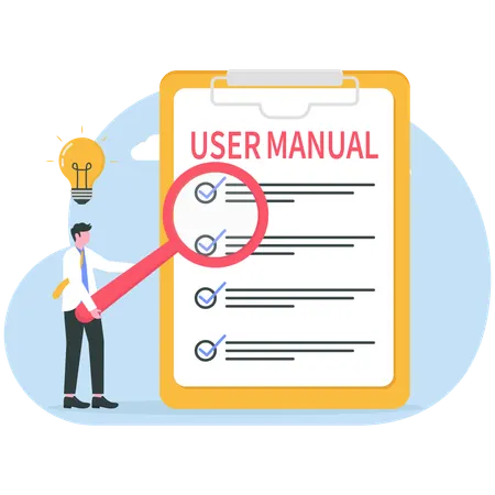 Un homme d'affaires recherche un manuel d'utilisation  Illustration