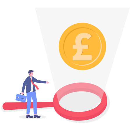 Un homme d'affaires cherche une pièce en euro  Illustration