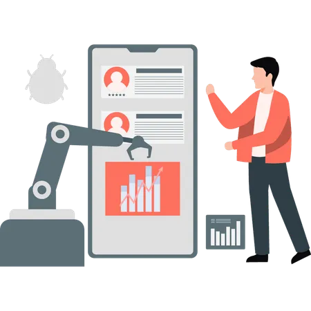 Homme d'affaires regardant l'analyse commerciale  Illustration