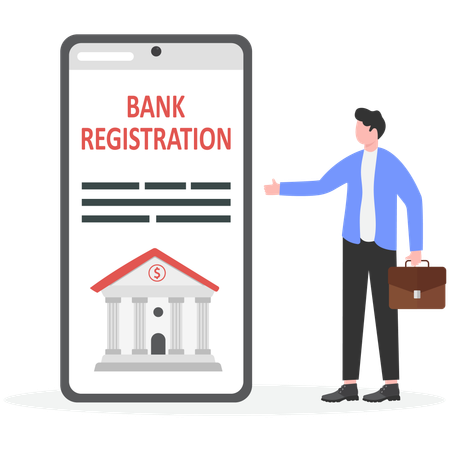 Homme d'affaires s'inscrivant sur une banque en ligne  Illustration