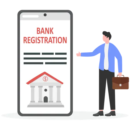 Homme d'affaires s'inscrivant sur une banque en ligne  Illustration