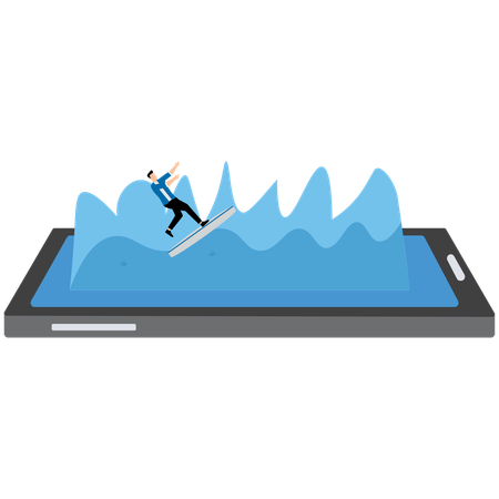 Homme d'affaires surfant sur mobile  Illustration