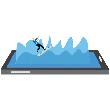 Homme d'affaires surfant sur mobile  Illustration