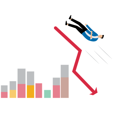 Un homme d'affaires tombe d'un graphique cassé  Illustration