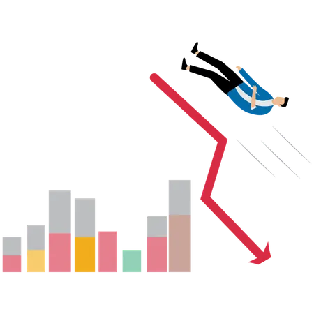 Un homme d'affaires tombe d'un graphique cassé  Illustration