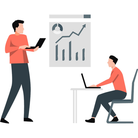 Homme d'affaires travaillant sur un graphique en hausse des affaires  Illustration